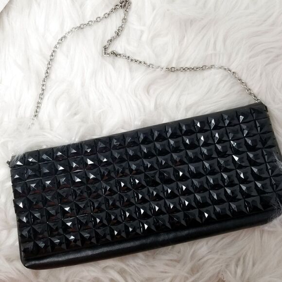 ICING BLACK CLUTCH BAG WITH CHAIN STRAP - Picture 1 of 10